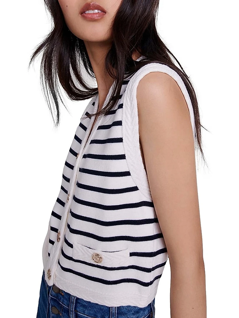 Sleeveless Striped Cardigan