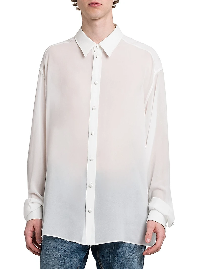 Silk Georgette Button-Front Shirt