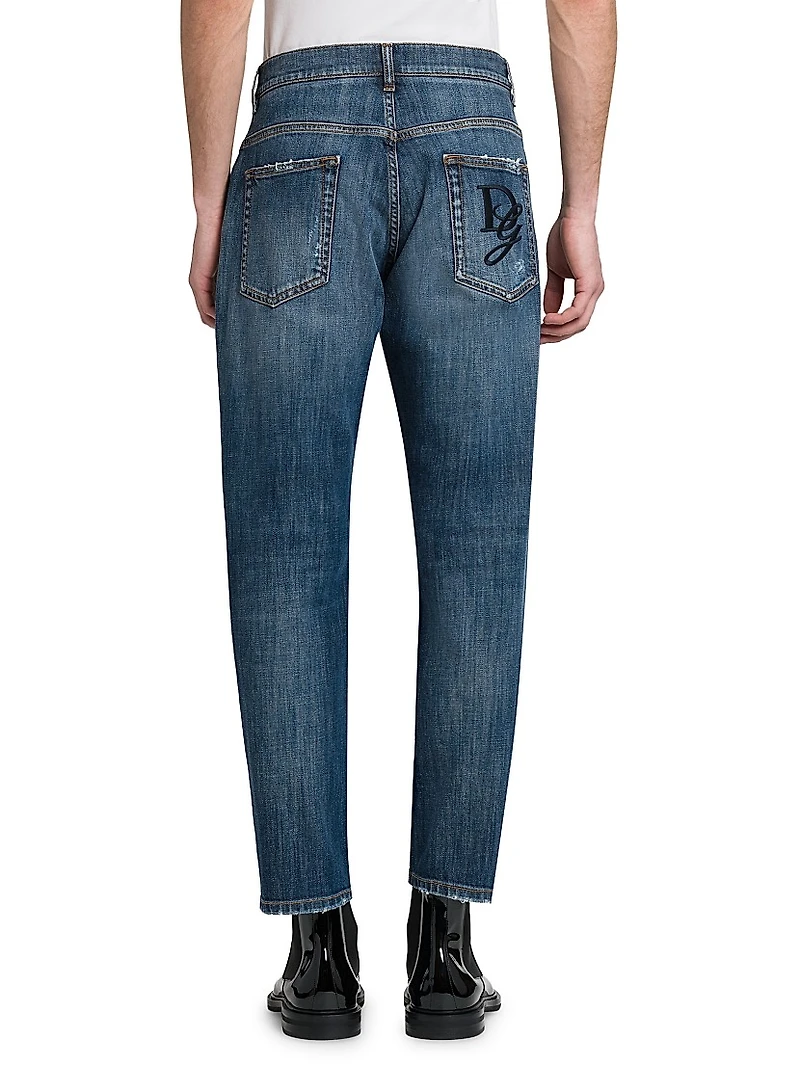 Logo-Embroidered Cropped Jeans