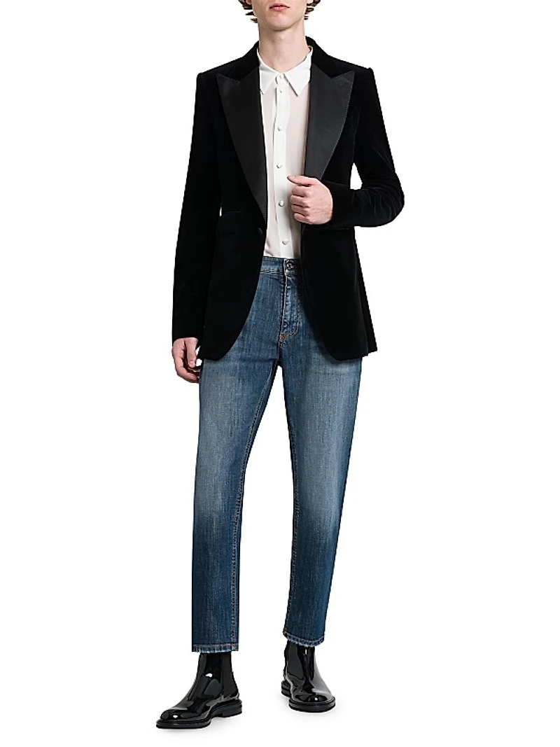Satin-Lapel Velvet Jacket
