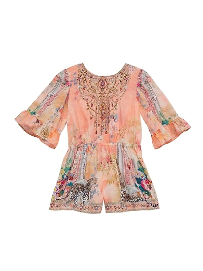 Little Girl's & Girl's Floral Print Ruffle-Trim Romper