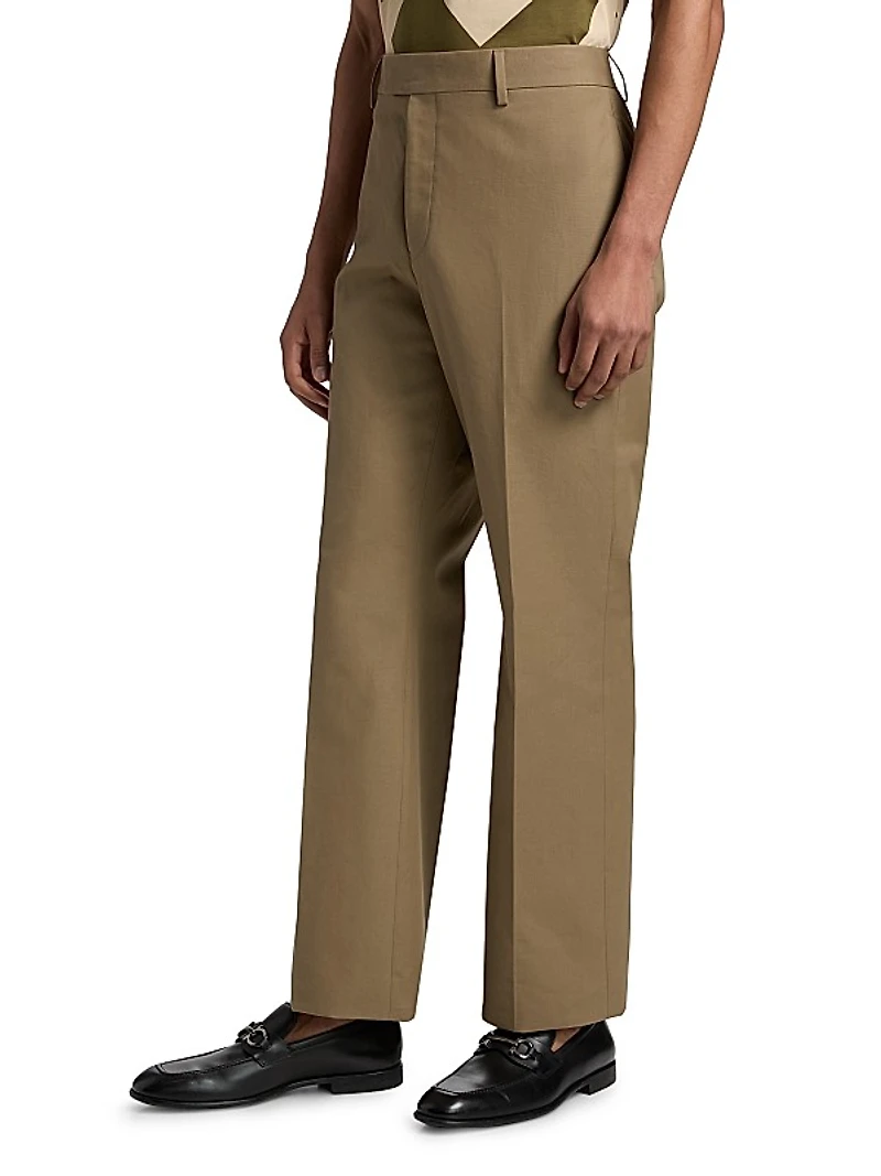 Cotton Canvas Straight-Leg Trousers