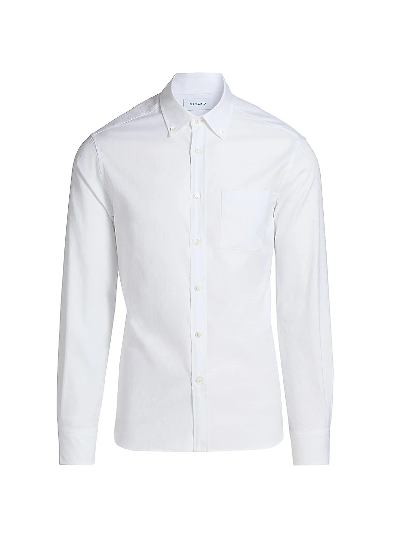 Monogram Cotton Button-Down Oxford Shirt