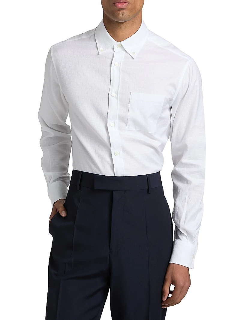 Monogram Cotton Button-Down Oxford Shirt