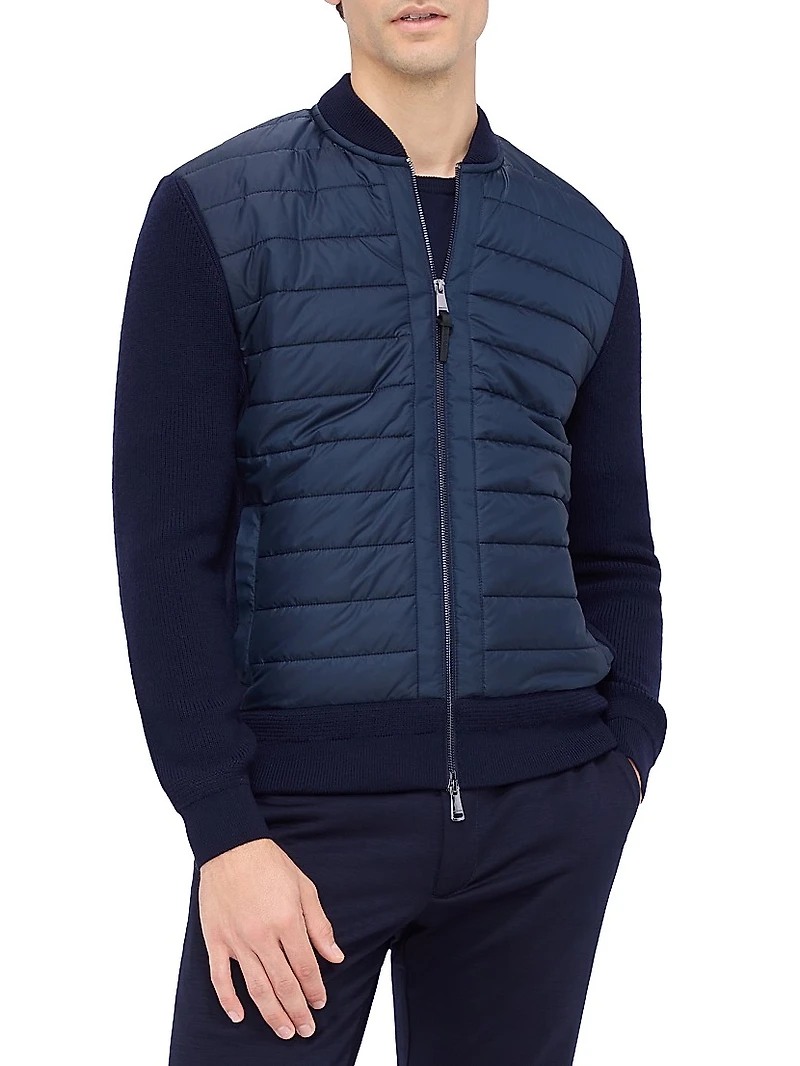 Quilted Merino Wool Zip-Up Sweater
