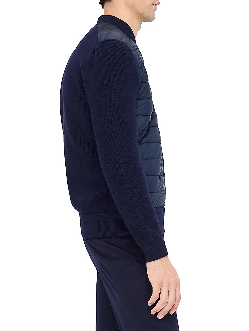 Quilted Merino Wool Zip-Up Sweater