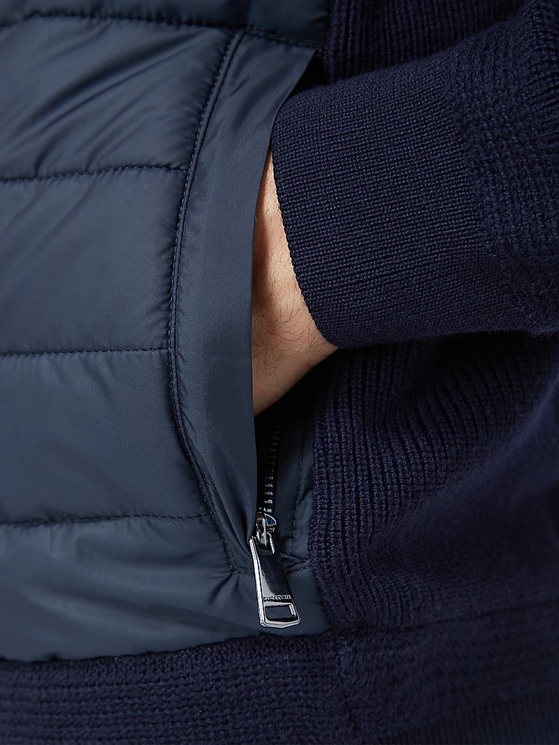 Quilted Merino Wool Zip-Up Sweater