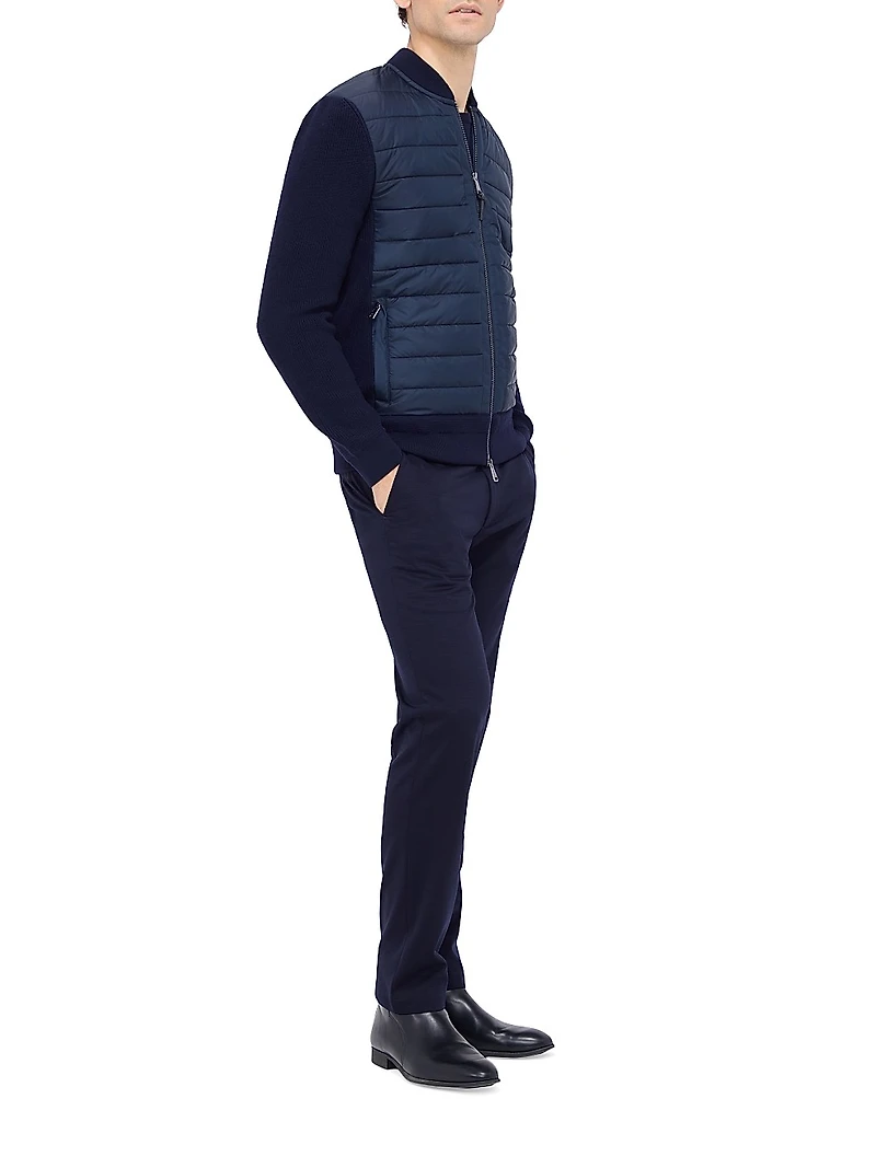 Quilted Merino Wool Zip-Up Sweater