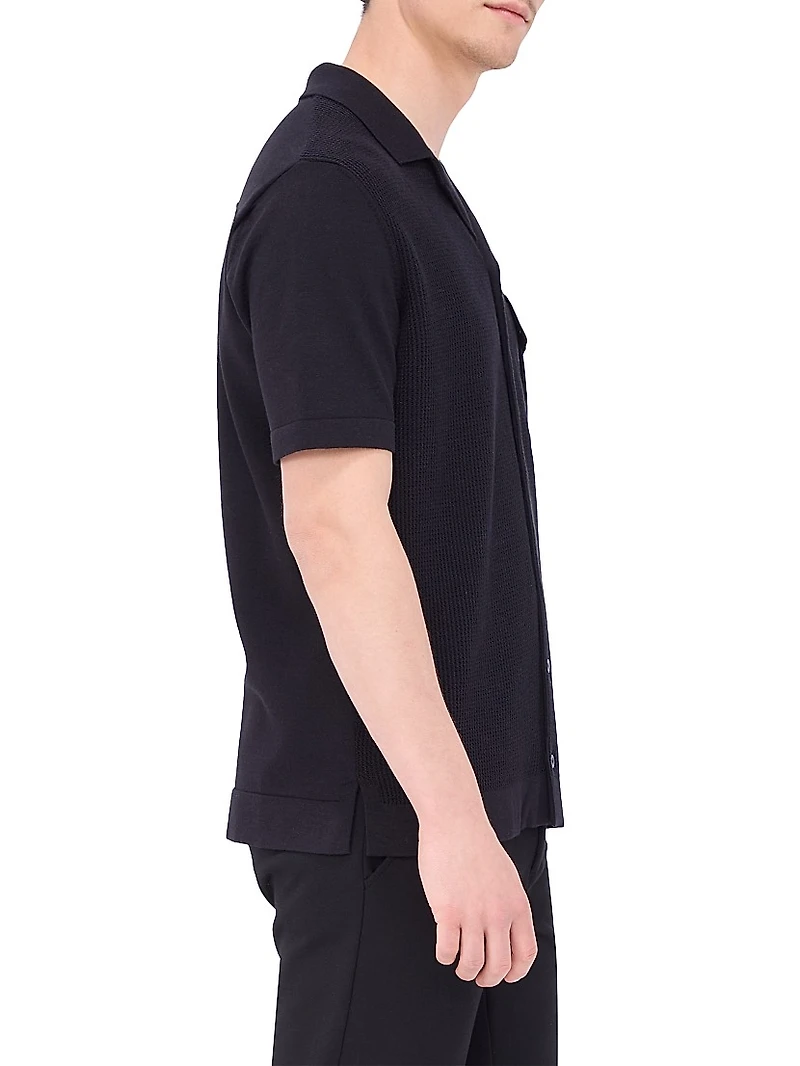 Rib-Knit Cotton-Silk Button-Front Sweater