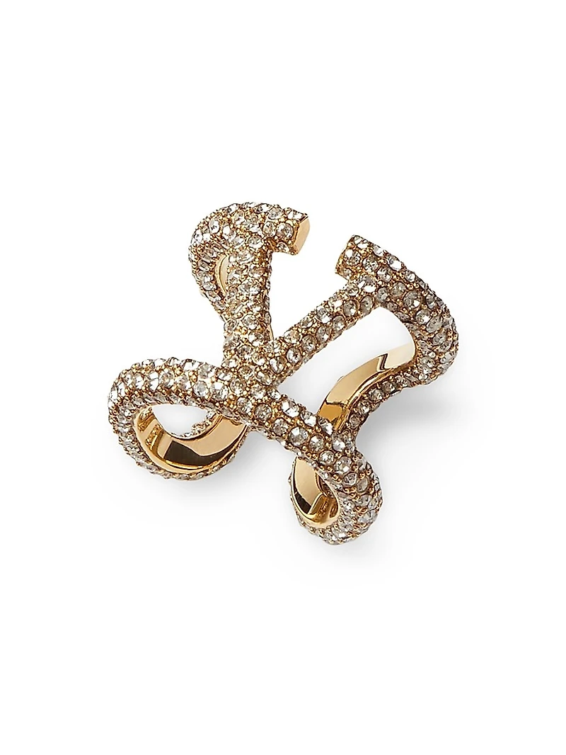 VLogo Signature Ring in Metal and Swarovski Crystals