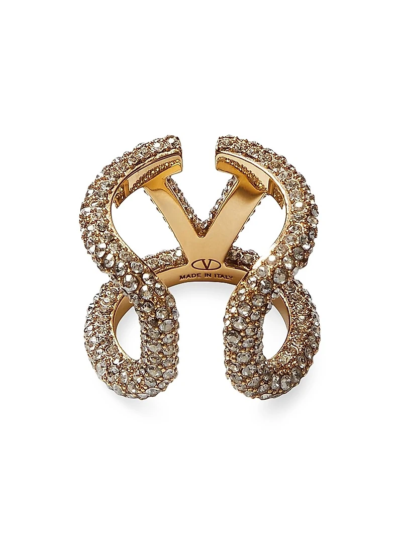 VLogo Signature Ring in Metal and Swarovski Crystals