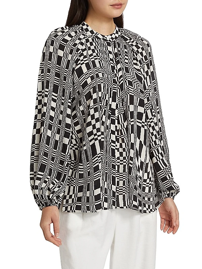 Elia Check Long-Sleeve Blouse