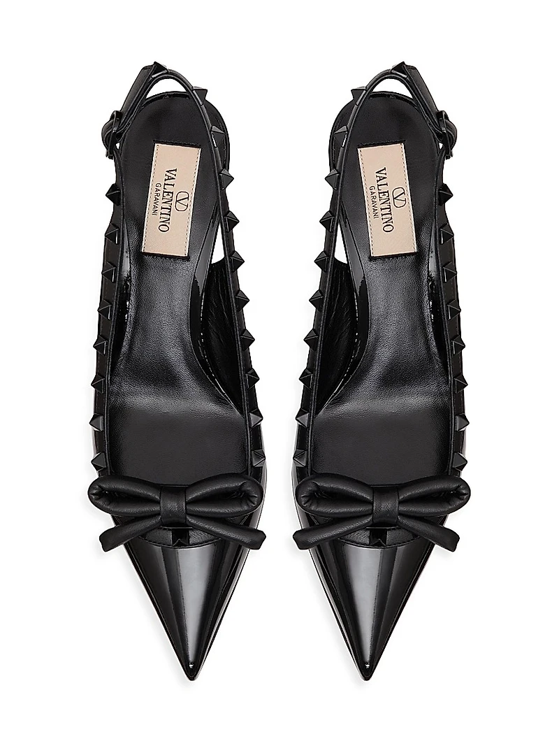 Rockstud Bow Slingback Pumps in Patent Leather 60MM