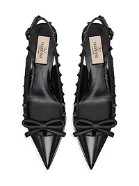 Rockstud Bow Slingback Pumps in Patent Leather 60MM