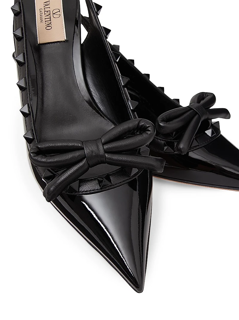 Rockstud Bow Slingback Pumps in Patent Leather 60MM