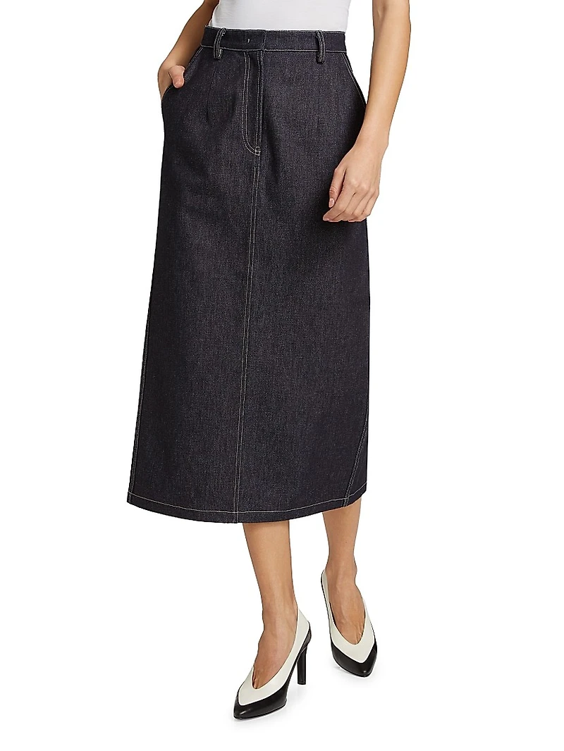 Denim High-Rise Midi-Skirt