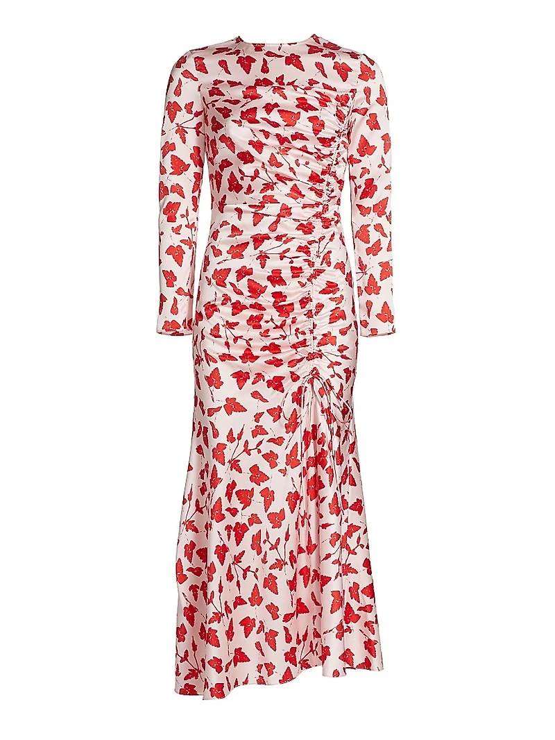 Leaf Silk Ruched Dress