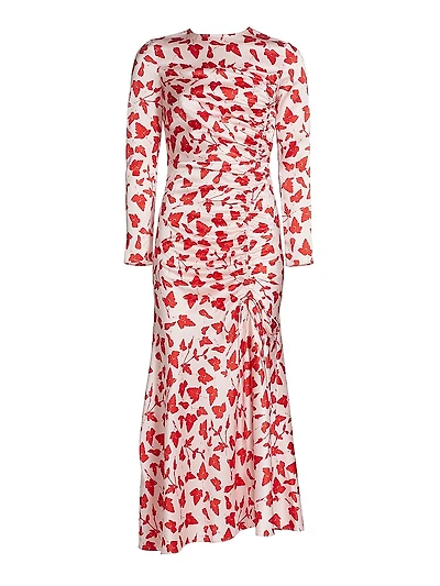 Leaf Silk Ruched Dress