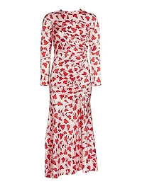 Leaf Silk Ruched Dress