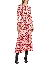 Leaf Silk Ruched Dress