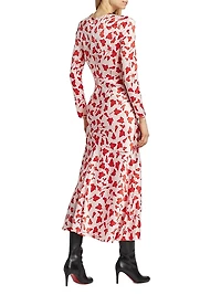 Leaf Silk Ruched Dress