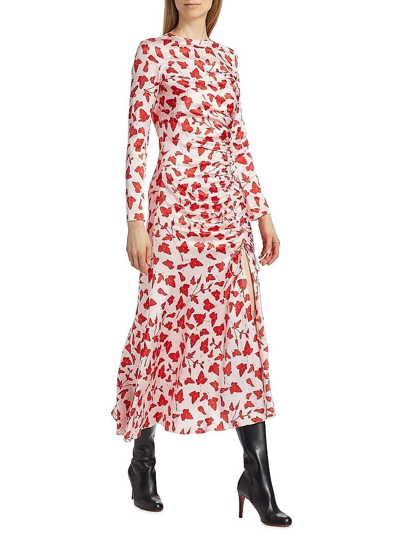 Leaf Silk Ruched Dress