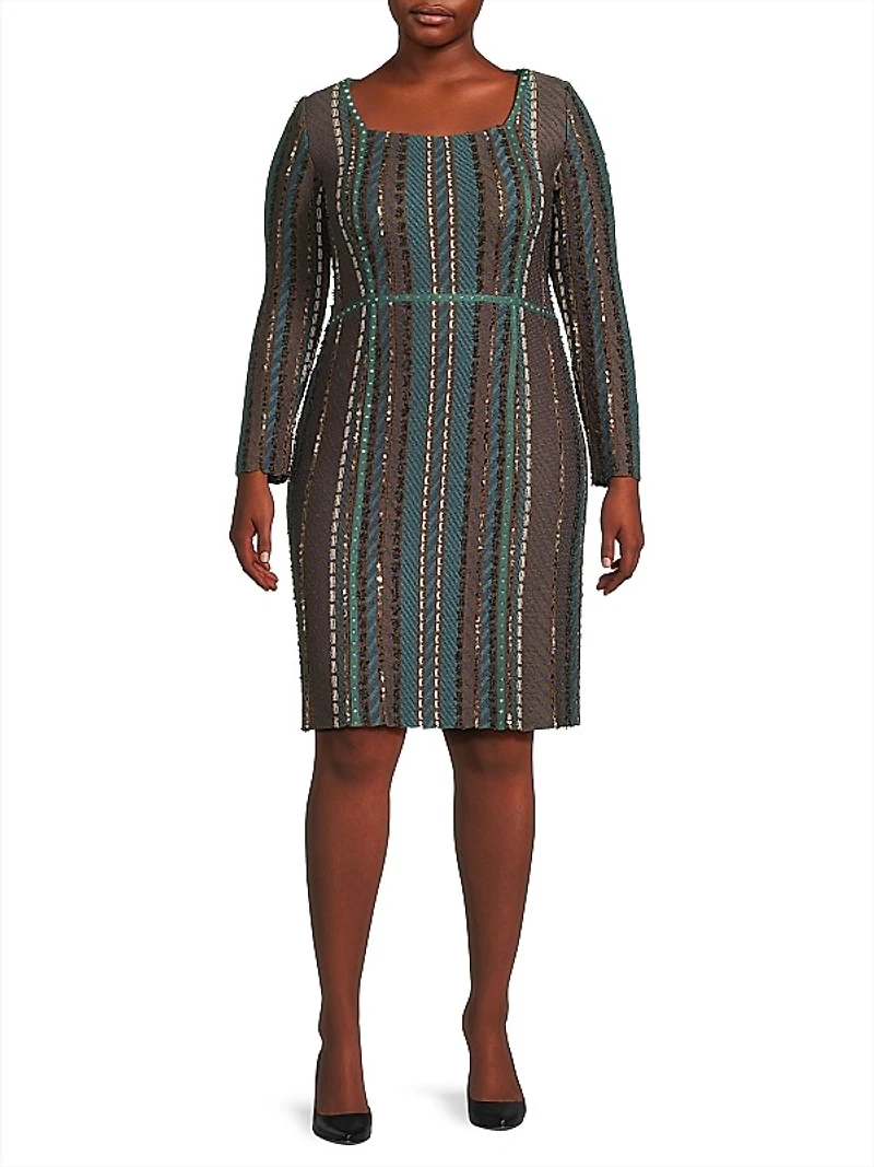 Plus Tweed Long-Sleeve Dress
