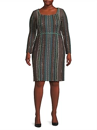 Plus Tweed Long-Sleeve Dress