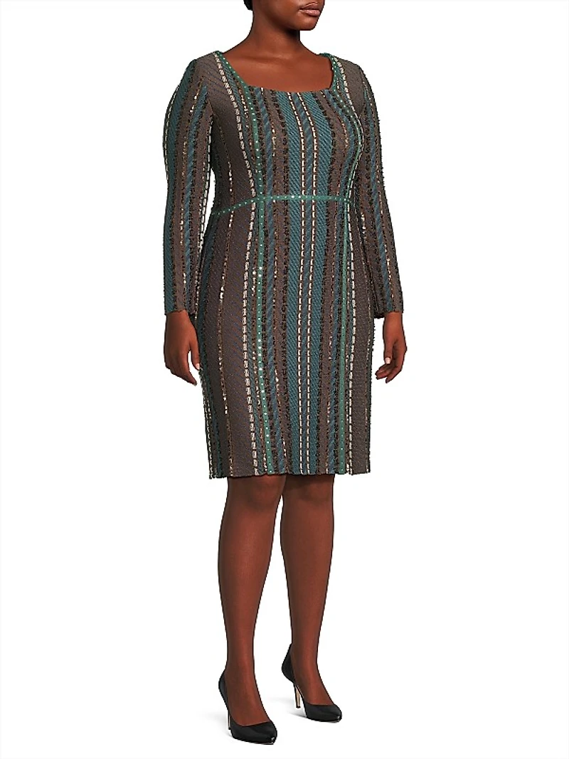 Plus Tweed Long-Sleeve Dress