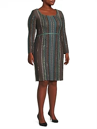 Plus Tweed Long-Sleeve Dress