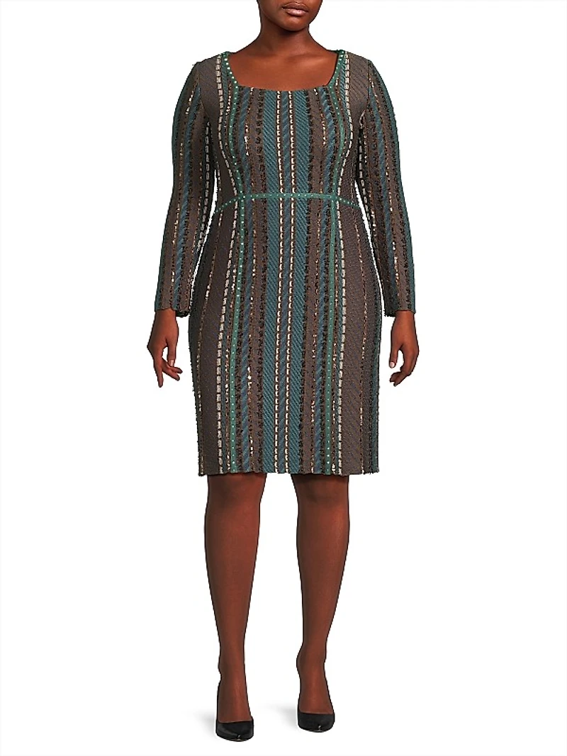 Plus Tweed Long-Sleeve Dress