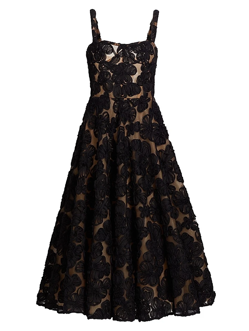 Sabrina Floral-Appliquéd A-Line Midi-Dress