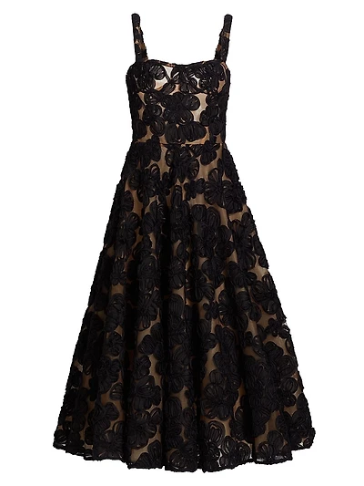 Sabrina Floral-Appliquéd A-Line Midi-Dress