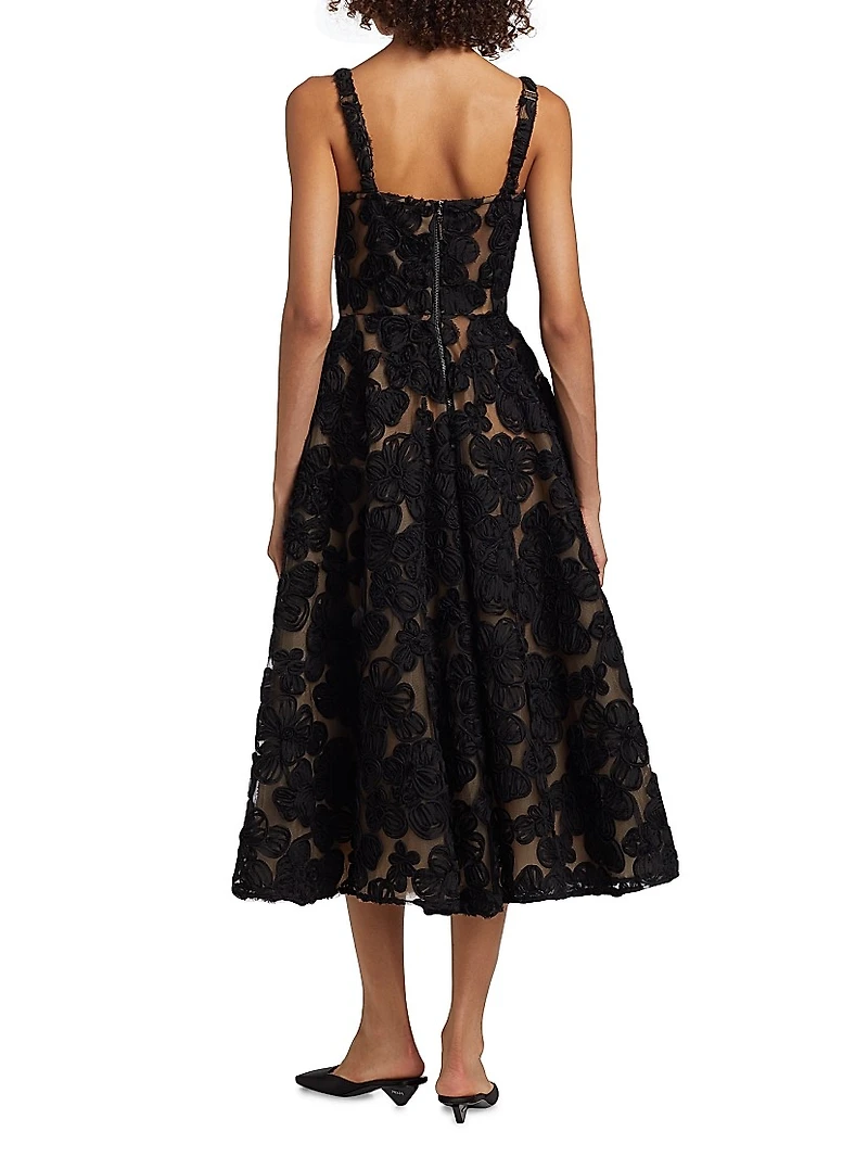 Sabrina Floral-Appliquéd A-Line Midi-Dress