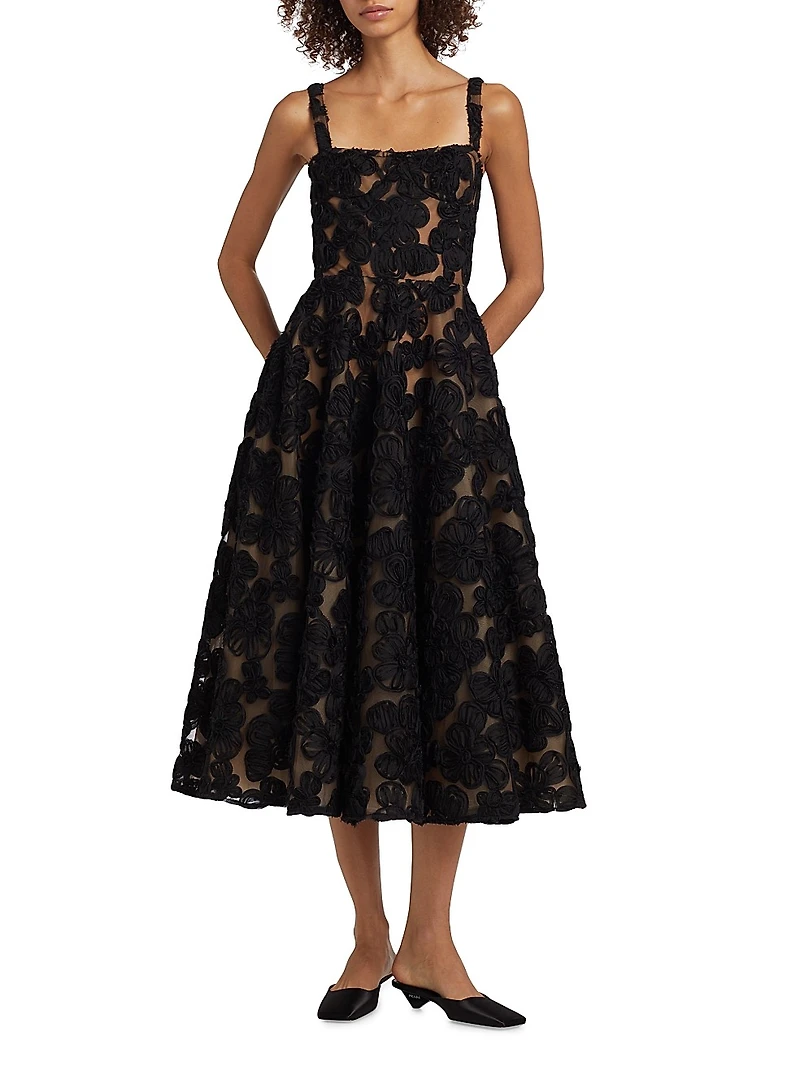 Sabrina Floral-Appliquéd A-Line Midi-Dress