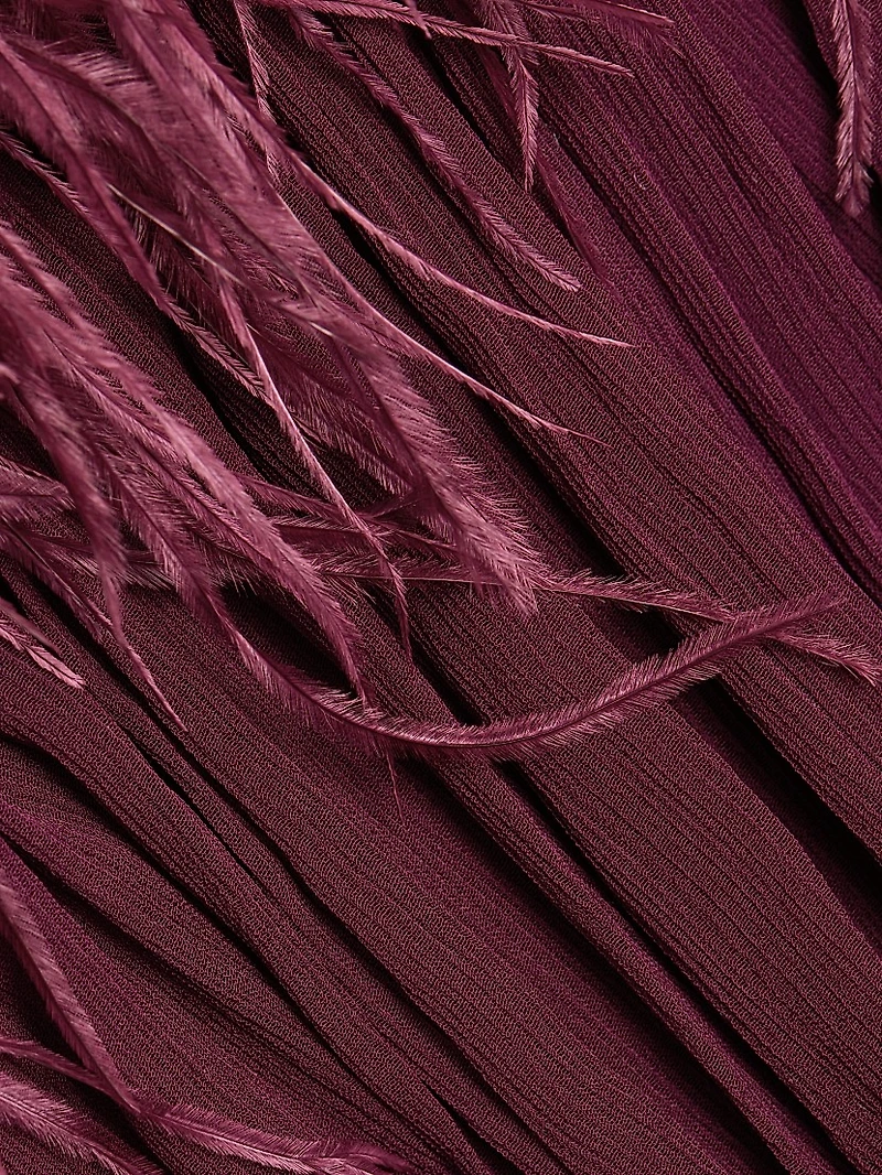 Geisha Feather-Cuff Silk-Blend Gown