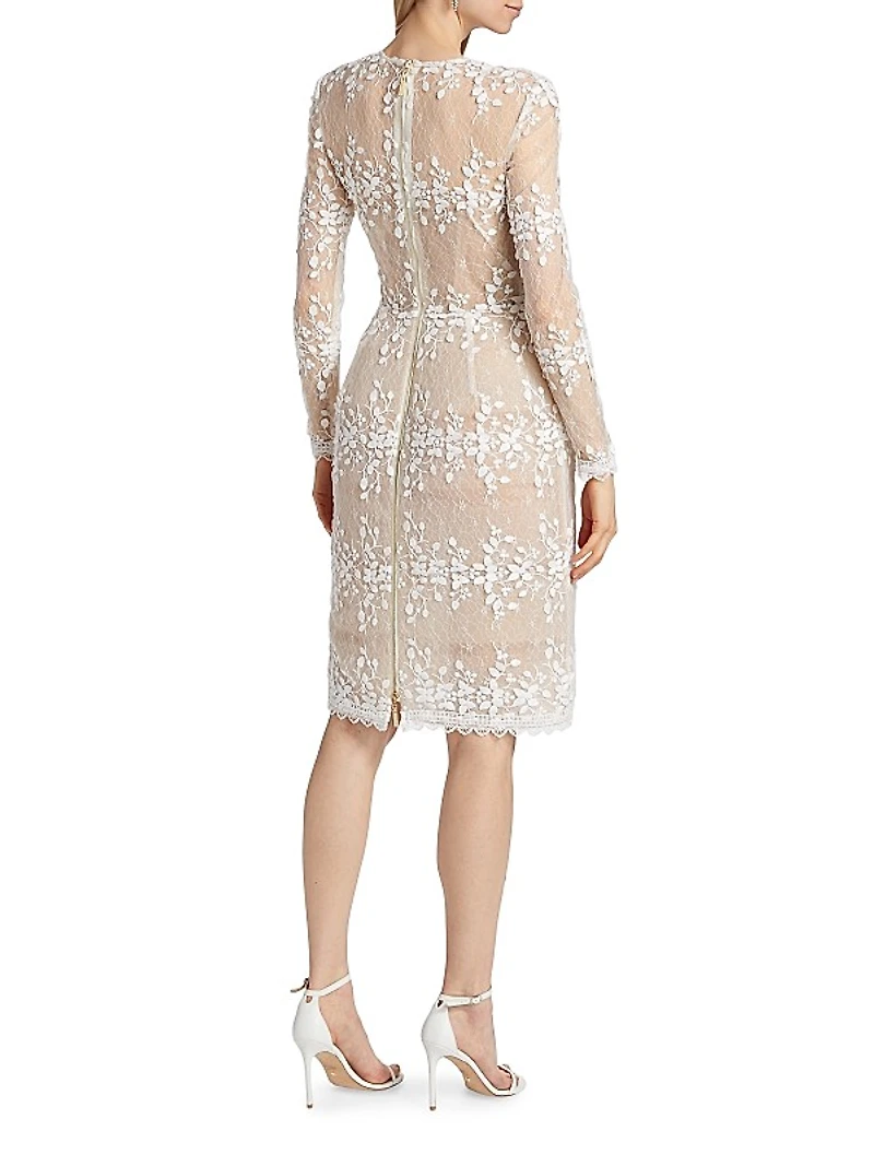 Masey Embroidered Lace Long-Sleeve Midi-Dress