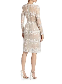 Masey Embroidered Lace Long-Sleeve Midi-Dress