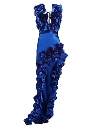 Aurora Ruffled Silk-Blend High-Low Gown