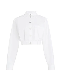 Poplin Button-Up Crop Blouse