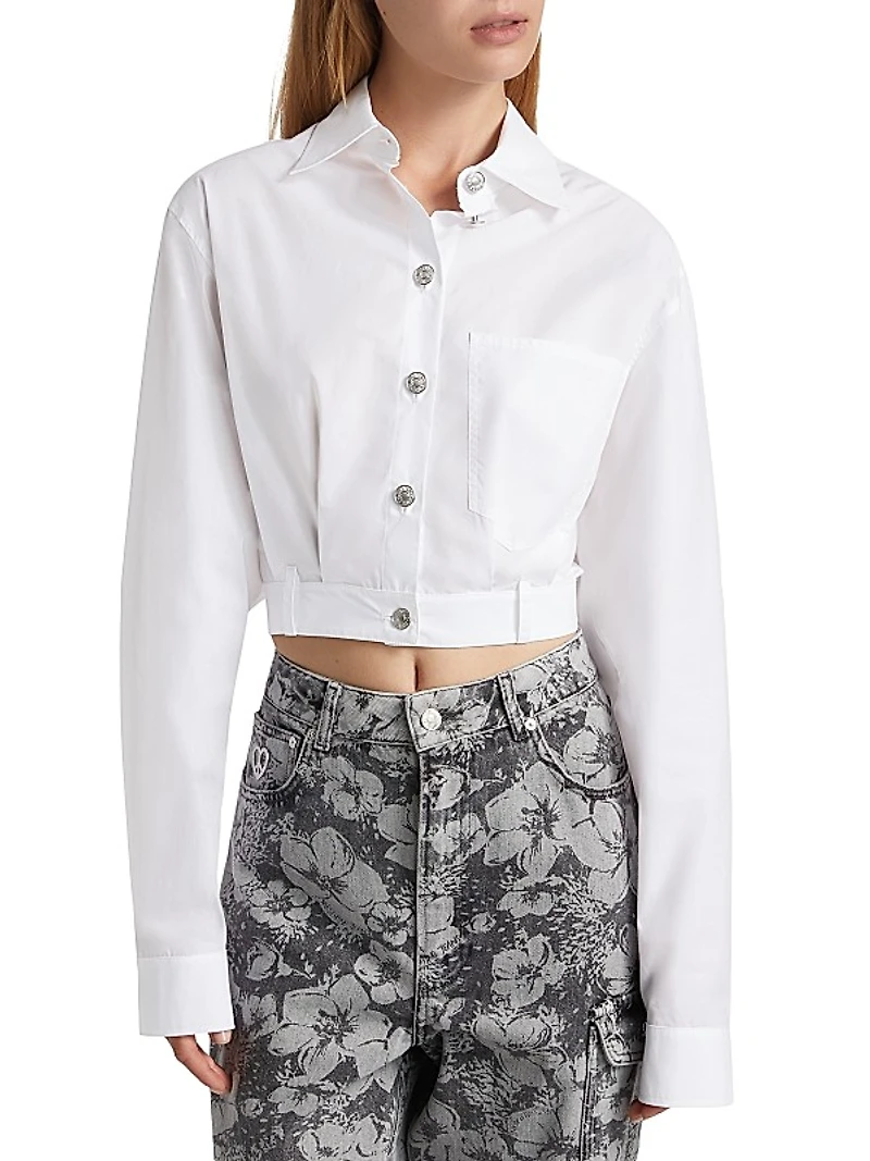 Poplin Button-Up Crop Blouse