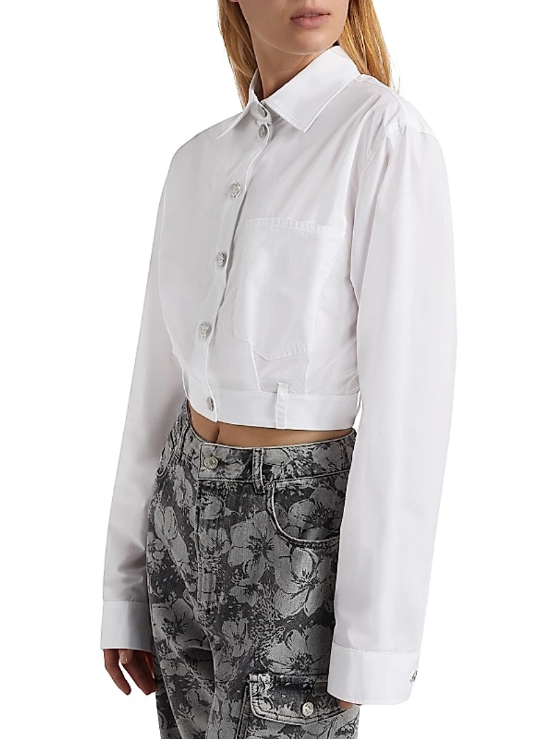 Poplin Button-Up Crop Blouse