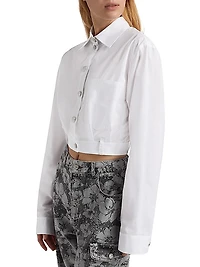 Poplin Button-Up Crop Blouse