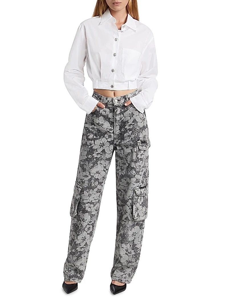 Poplin Button-Up Crop Blouse