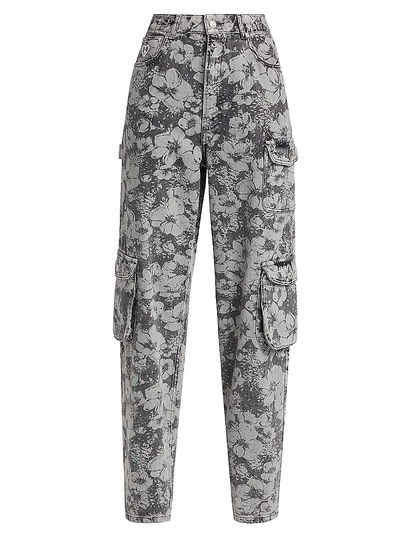 Floral Denim Cargo Trousers