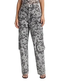 Floral Denim Cargo Trousers