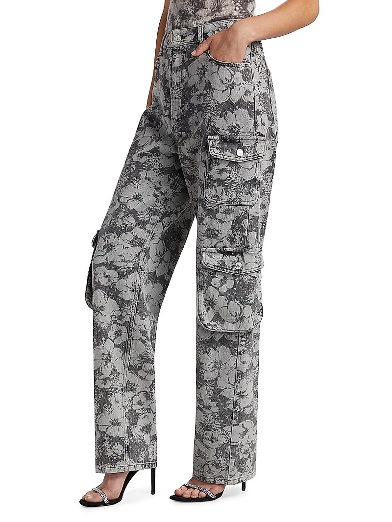 Floral Denim Cargo Trousers