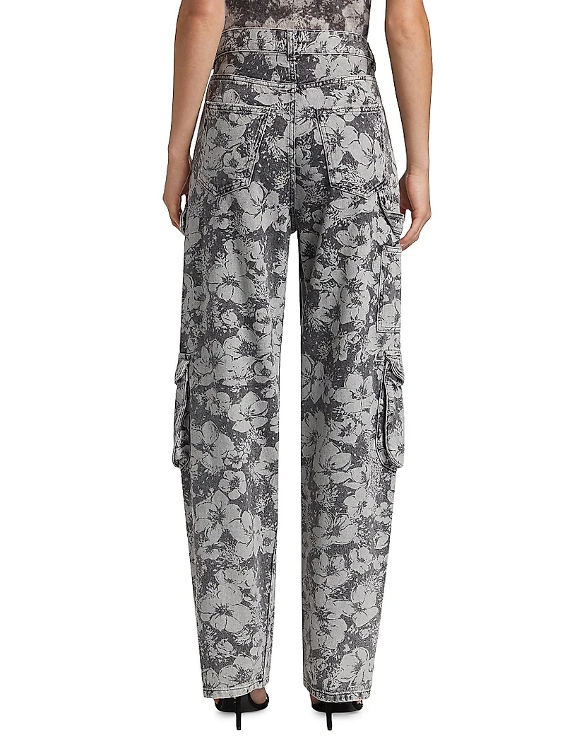 Floral Denim Cargo Trousers