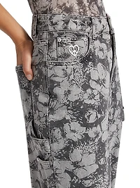 Floral Denim Cargo Trousers