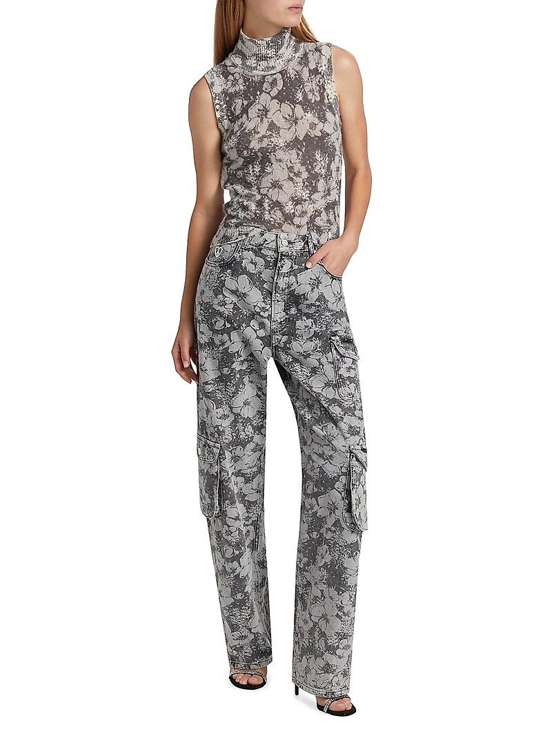 Floral Denim Cargo Trousers